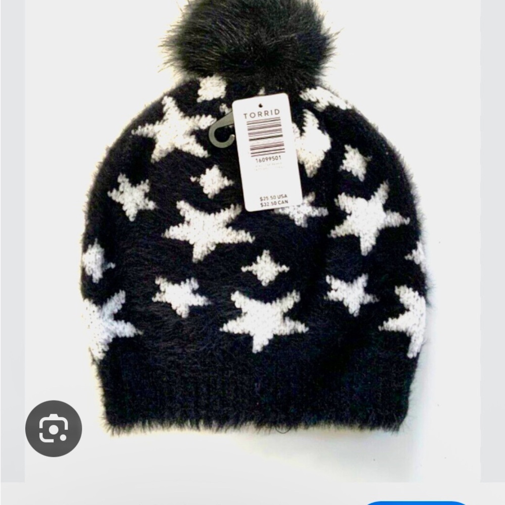 Torrid Black Beanie and scarf with White Stars